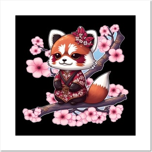 Japanese Red Panda in Blossoms Posters and Art